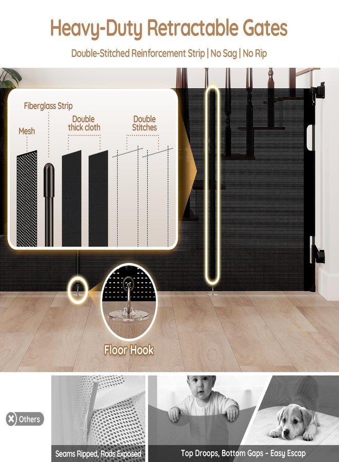 Miumoon One-Hand Operation Retractable Baby Gates, 59 inch Retractable Gate with Reinforced Strip Design to Prevent Crawling Through, 5 FT Retractable Dog Gate for Stairs, Doorways, Hallways - Image 3
